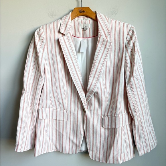 LOFT Striped Linen Blend Modern Blazer Jacket Size 14 NWT - Picture 3 of 7